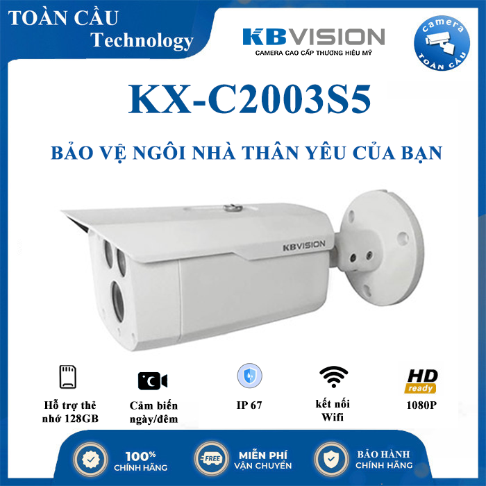Camera hd-cvi kbvision kx-c2003s5 - hồng ngoại 80m lắp ngoài trời - camera toàn cầu