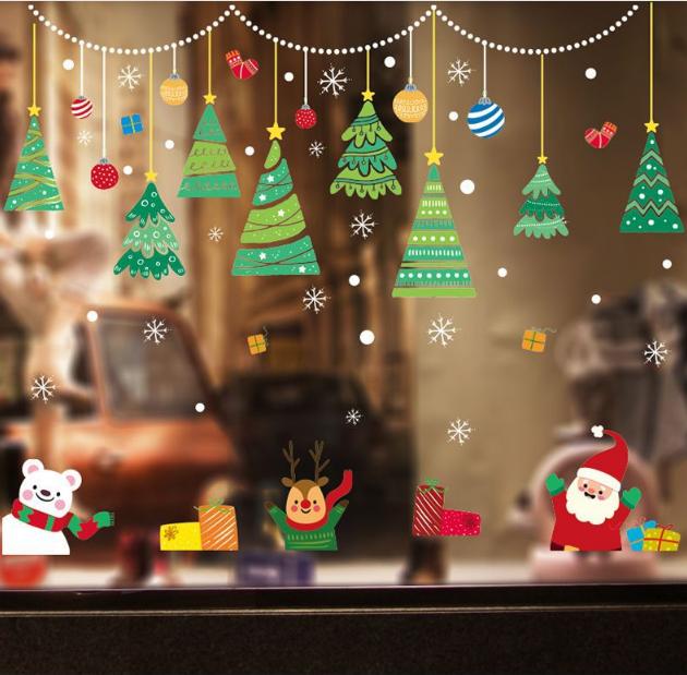 Decal trang trí Noel - Rèm Dây Cấy Thông Xanh
