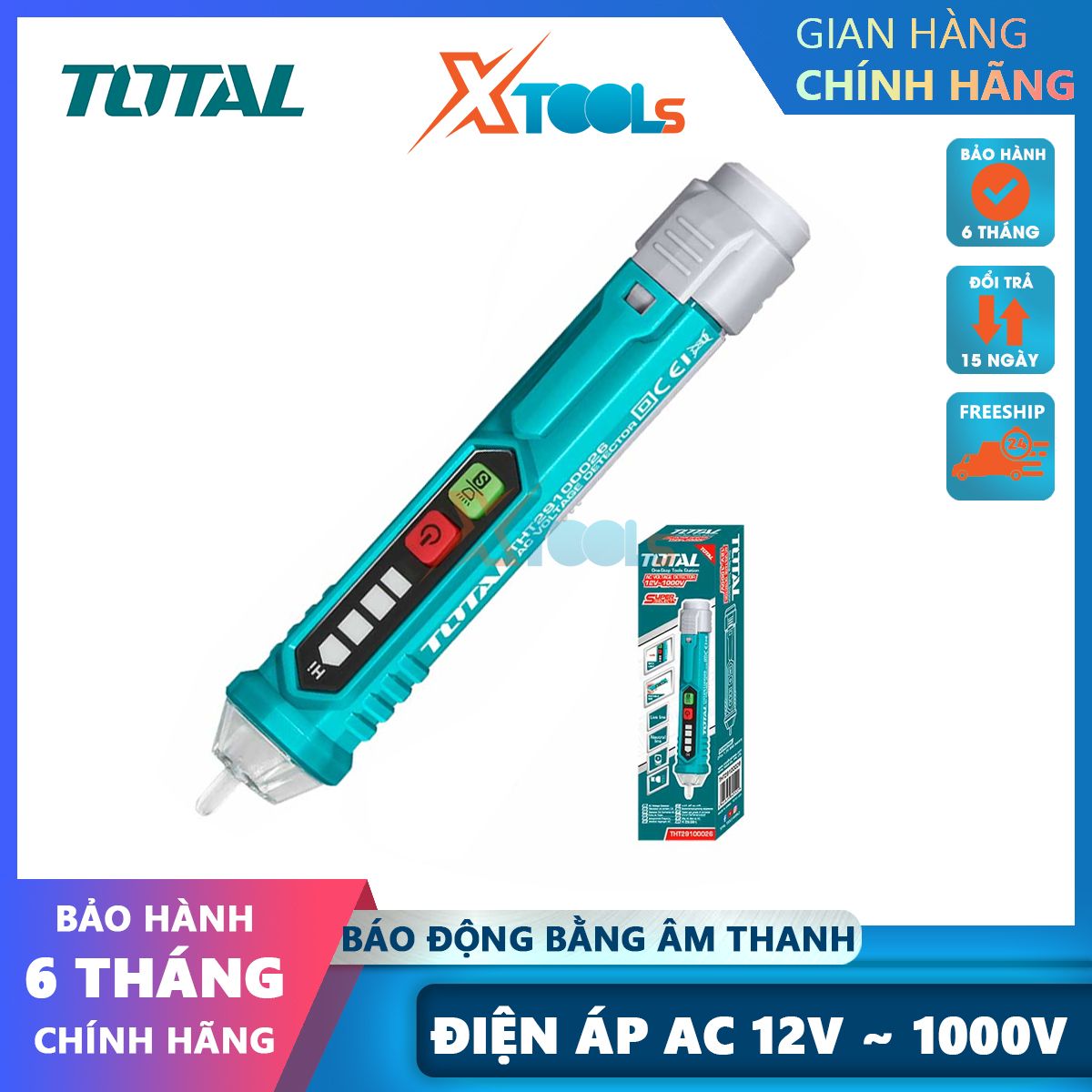 AC voltage detector total tht29100026 12-1000V, high sensitivity, sound and light alarm, low battery indicator-xtools