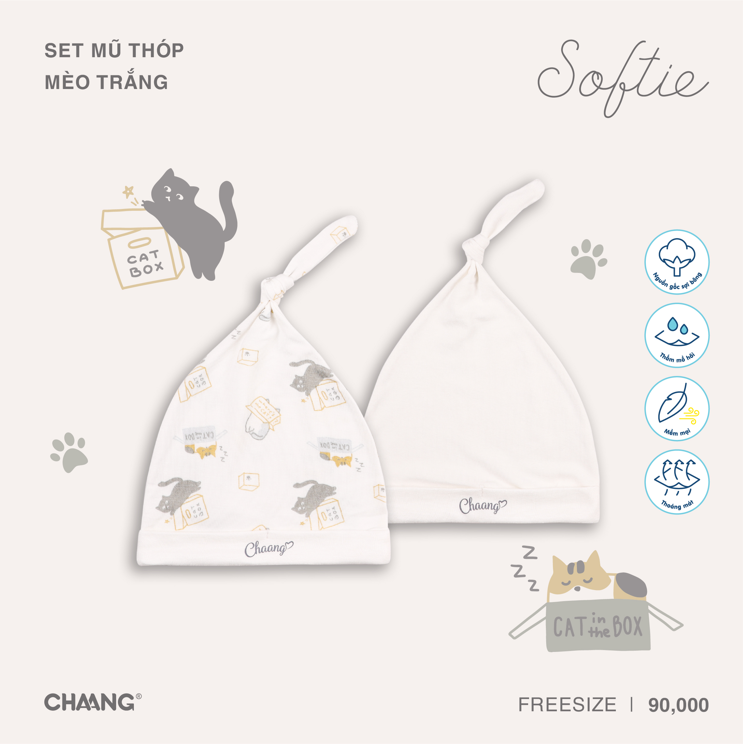 [CHAANG] SET 2 mũ thóp cho bé sơ sinh Mèo Chaang