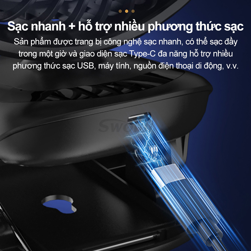 Swokii N33 quạt tích điện, quạt tích điện mini 12 tiếng, quạt mini siêu mạnh với màn hình kỹ thuật số, 5 tốc độ gió có thể điều chỉnh, Dành cho Văn phòng/Ký túc xá/Phòng ngủ/Xe đẩy