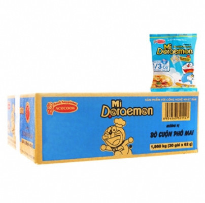 [Thùng 30 gói] Mì Doraemon bò cuộn phô mai gói 62g