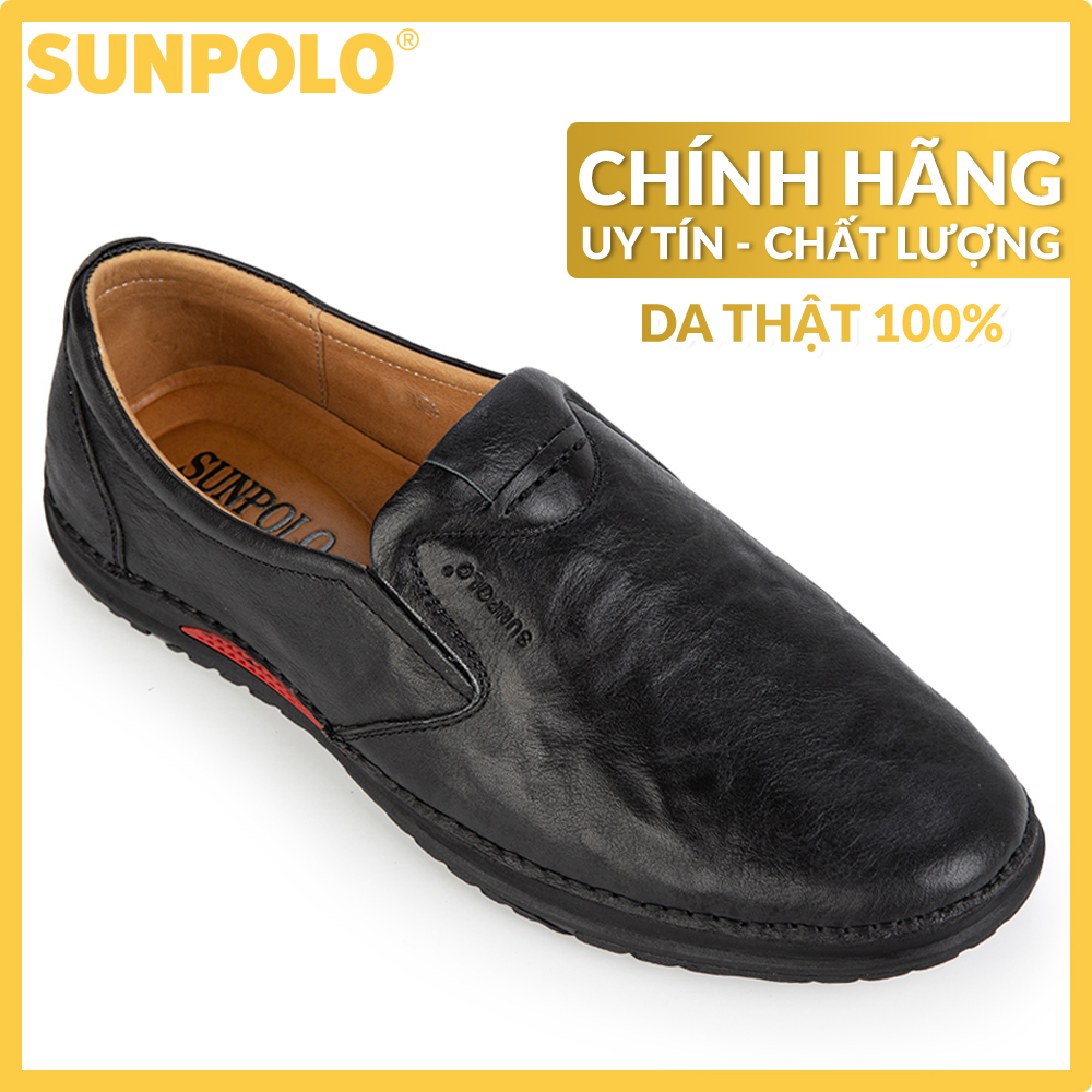 Giày mọi nam da bò sunpolo đế cao su may khâu cs5026