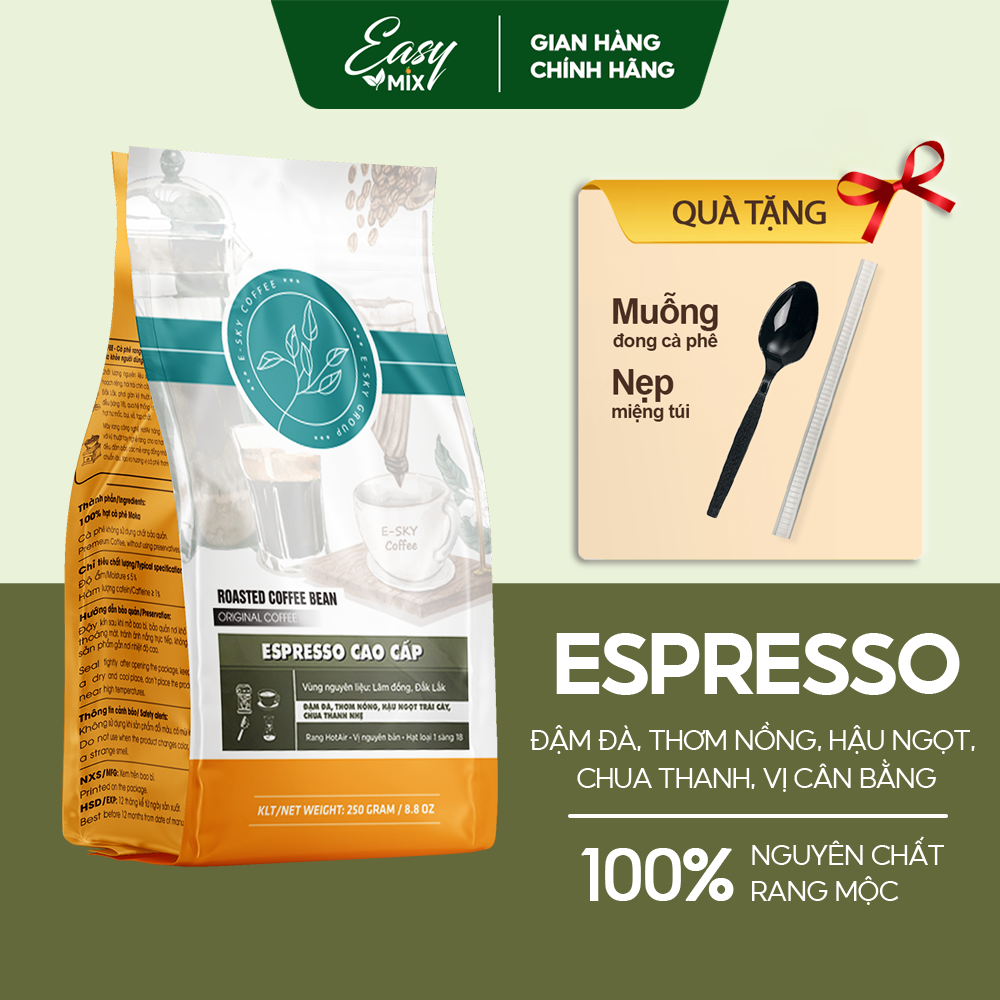 Cà Phê Espresso  (Blend Robusta Honey & Arabica) Nguyên Chất Rang Mộc 100% Cafe Pha Máy 250g