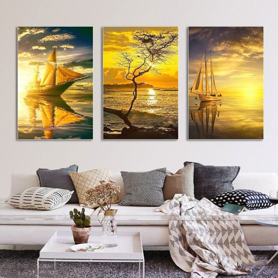 Tranh thuận buồm xuôi gió treo phòng khách tranh phong thủy mệnh thổ tranh tráng gương đẹp decor phòng làm việc tài lộc hiện đại