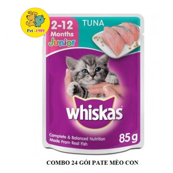 Combo 24 gói pate whiskas junior thức ăn dinh dưỡng cho mèo con | gói 85g | pet-1989
