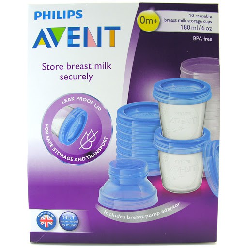 [HCM][Bộ 10 Cốc] Cốc trữ sữa Philips Avent bằng nhựa 180ml/cốc (618.10)