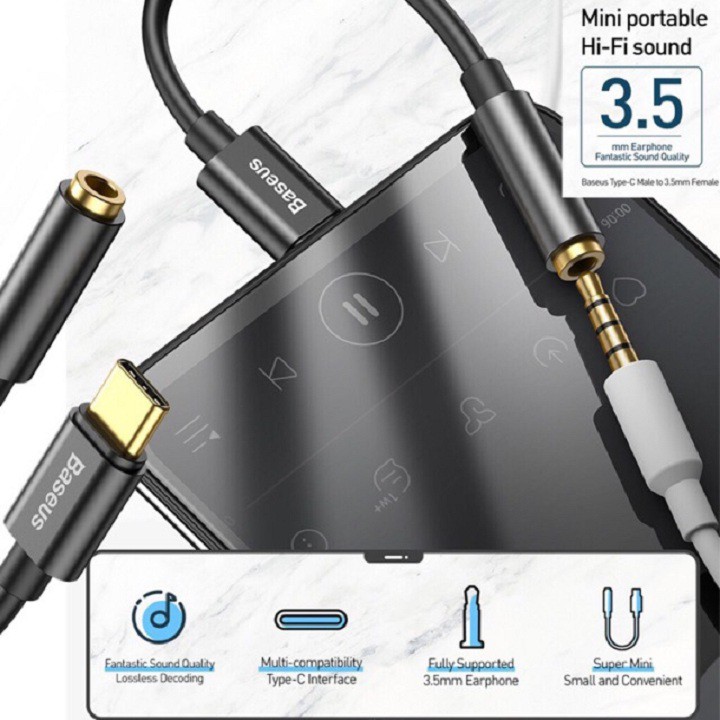 Cáp chuyển đổi Type C sang cổng 3.5mm Baseus L54 chính hãng