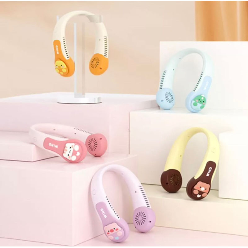 Quạt Đeo Cổ Mini Không Cánh Hình Thú 3D với 3 Cấp Độ Gió