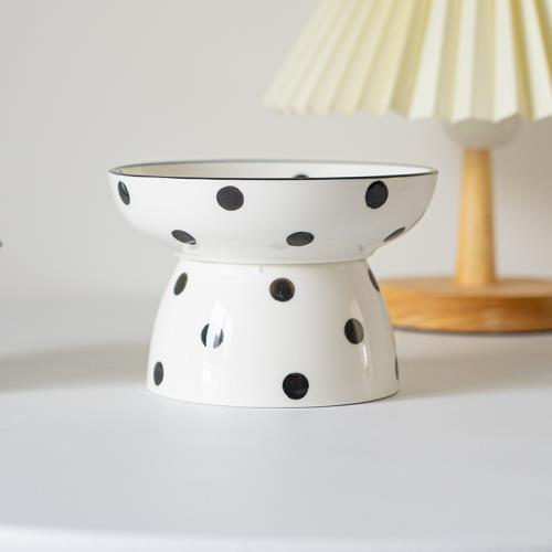 🏆 Meow Chuan Shop Princess Cat Bowl Ceramic High Feet Slanted Bowl Cat Food Basin Protects Cervical Spine Double Bowl Water Bowl Grain Bowl