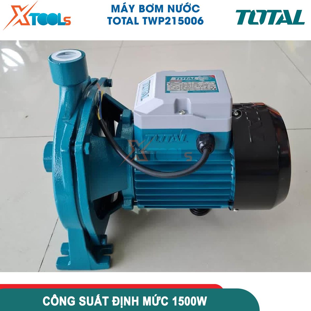 Máy bơm nước đẩy cao 45m 1500w Total lưu luowjgn 140l/p hút sâu 8m, motor bơm dây đồng 100% bảo hành 6 tháng xtools