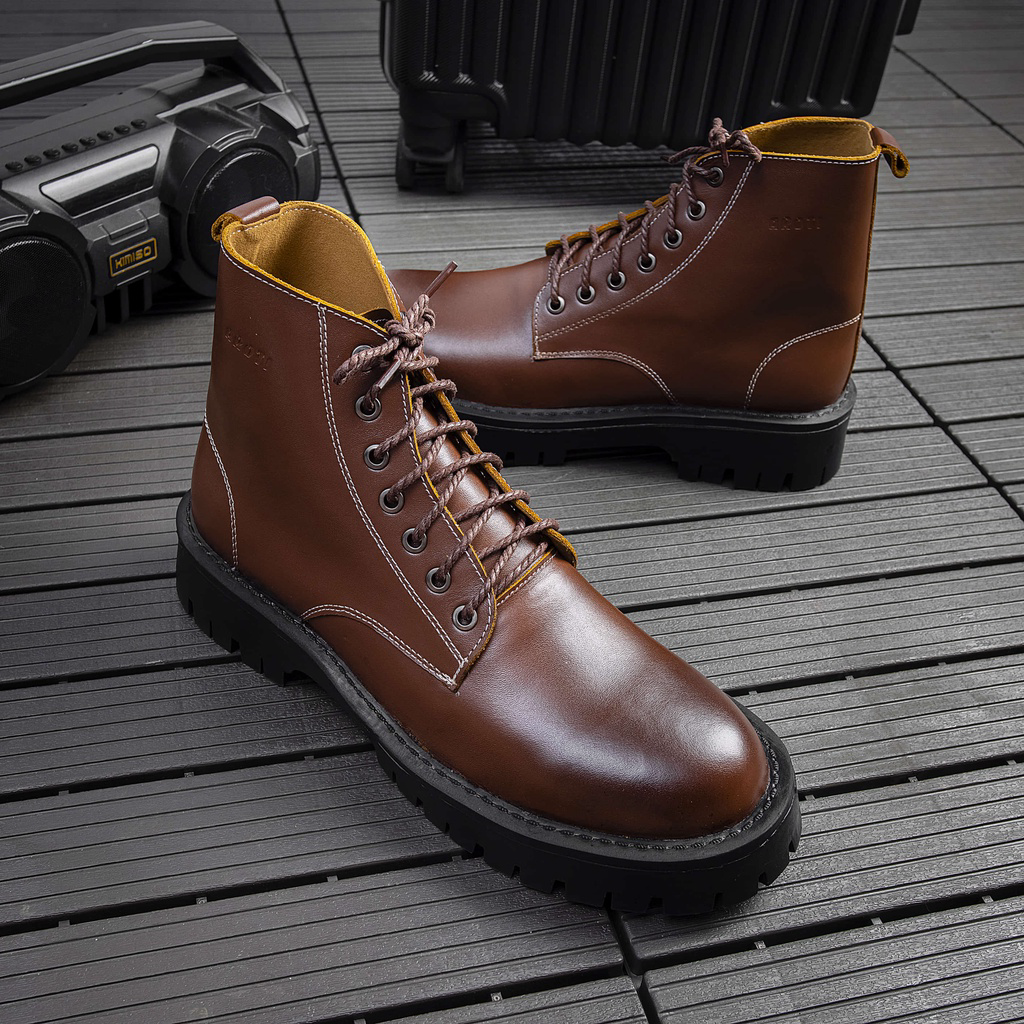 Giày Da Nam AROTI Combat Boot Cao Cổ Chất Da Bò Đẹp Cao Cấp Chống Thấm Nước