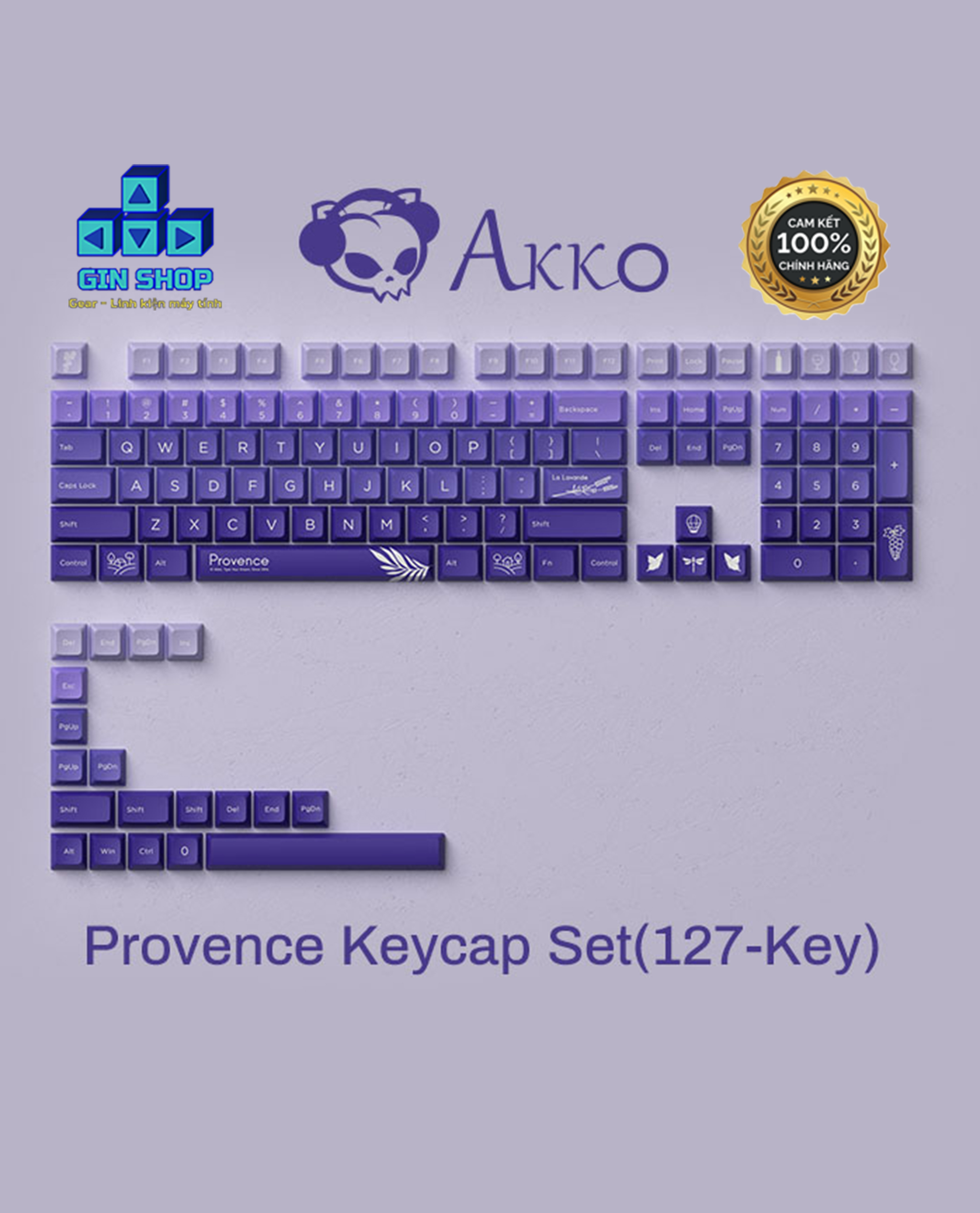 Keycap AKKO – Provence (PBT Double-Shot / JDA profile / 127 nút)