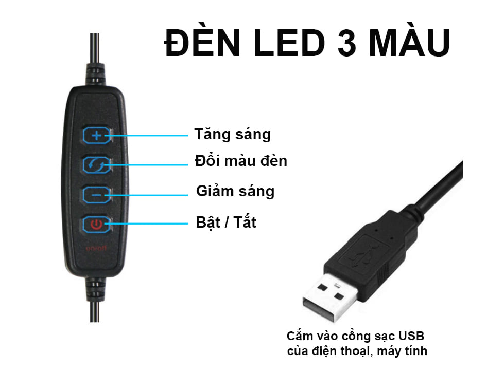 Đèn LED gắn giá đỡ điện thoại, giá đỡ ipad