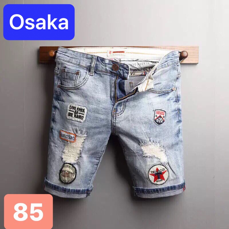 QUẦN SHORT JEAN NAM LỬNG NGỐ CHẤT BÒ XANH THÊU NGÔI SAO WASH MỚI NHẬT BẢN CAO CẤP OK-85 - OSAKA FASHION