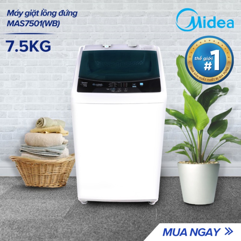 Bảng giá Máy giặt lồng đứng Midea MAS7501 7.5kg (Trắng/Xám Bạc) - Thiết kế đơn giản sang trọng - Điều khiển một chạm cảm ứng - Hàng Chính Hãng Bảo Hành 2 Năm Điện máy Pico