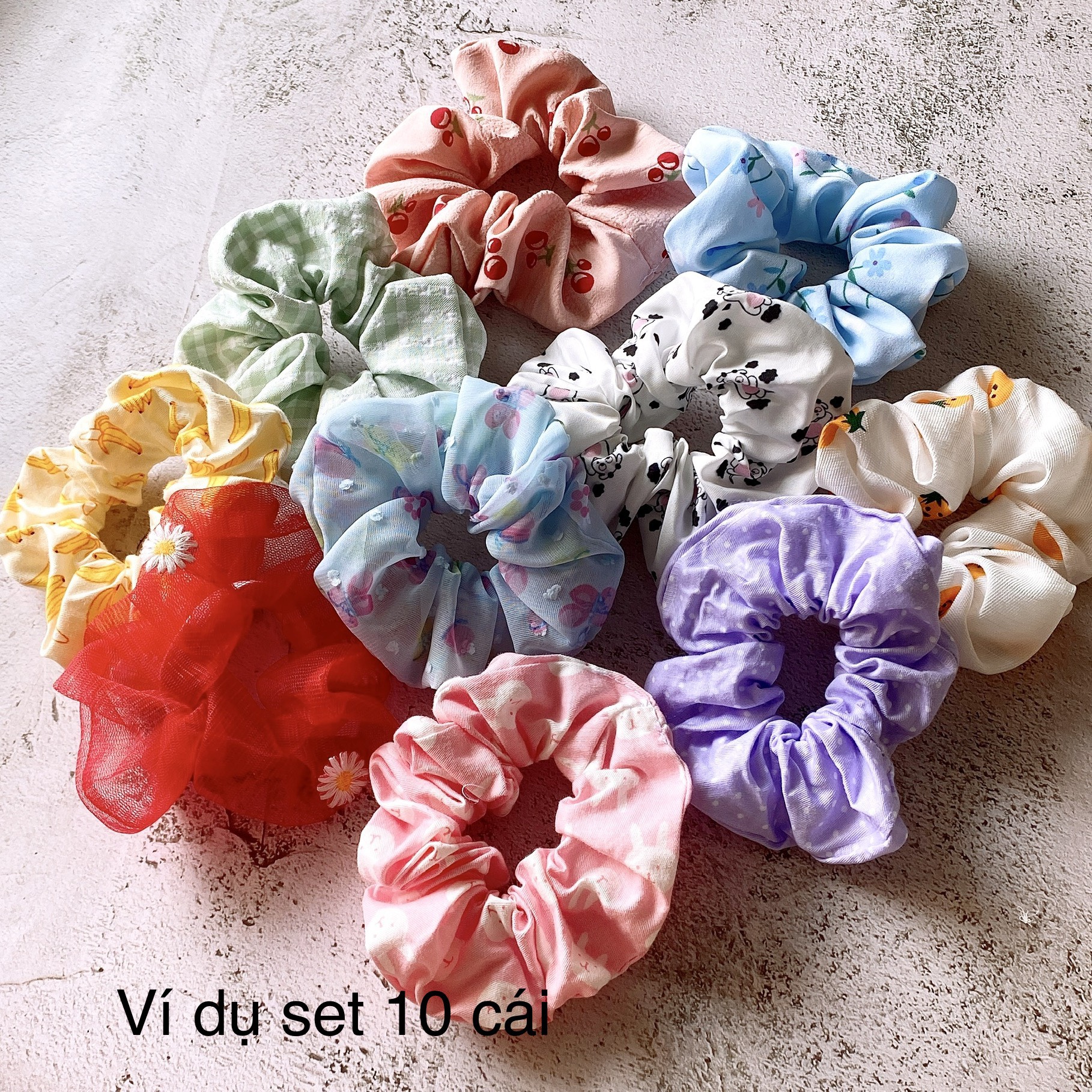 {Ảnh thật} SET MIX 5-10 SCRUNCHIES VẢI ĐẸP,  ĐỦ KIỂU, CỘT TÓC VẢI ĐEO TAY THỜI TRANG NỮ