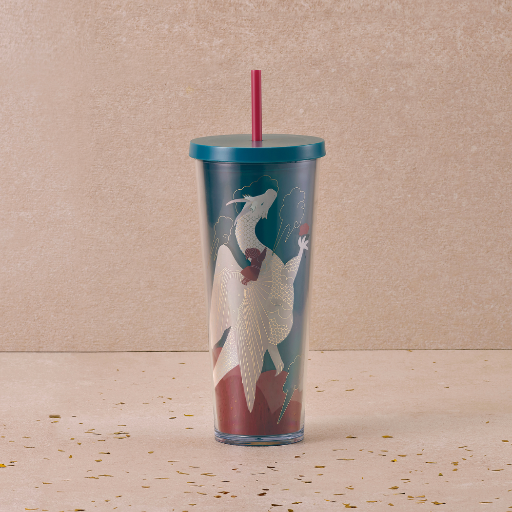 Bình Starbucks Cold Cup 24Oz (710ml) DRAGON ASLEEP IN FLOWER PATCH PINK