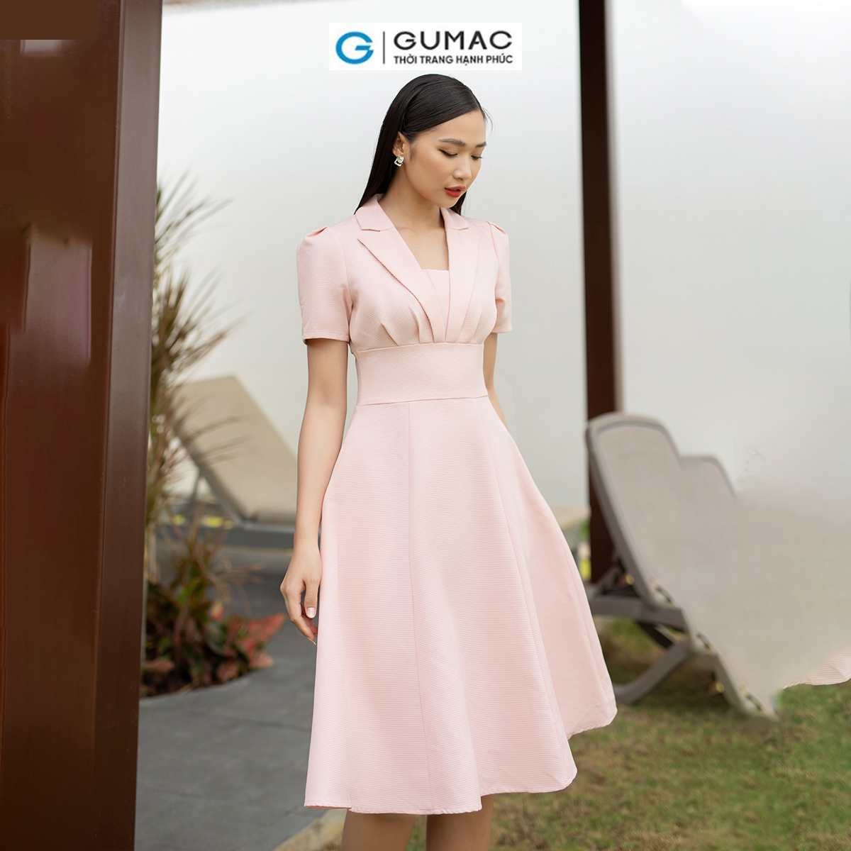 Đầm nữ xòe cổ danton thời trang GUMAC DD07041