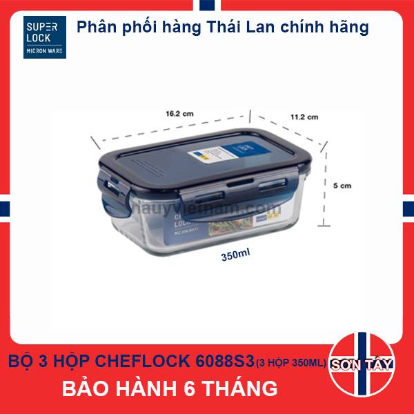 [ CHEFLOCK ] BỘ 3 HỘP THUỶ TINH CHEFLOCK 6088S3 [ KÈM MUỖNG NĨA NHỰA ]