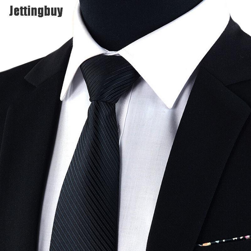 Jettingbuy Jacquard Woven New Classic Striped Tie Men's Silk Suits Ties Necktie Black
