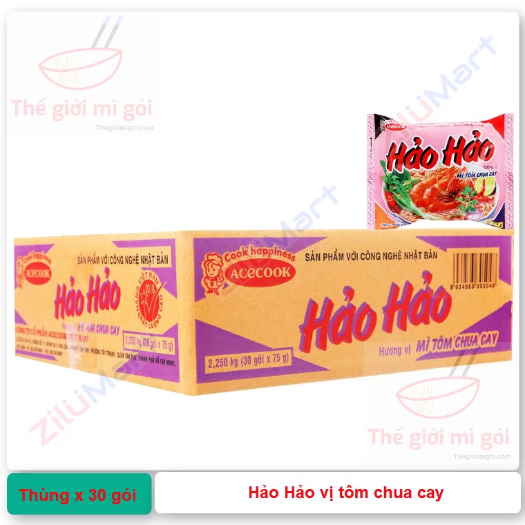 Mì Hảo Hảo tôm chua cay (thùng 30 gói) loại 75g