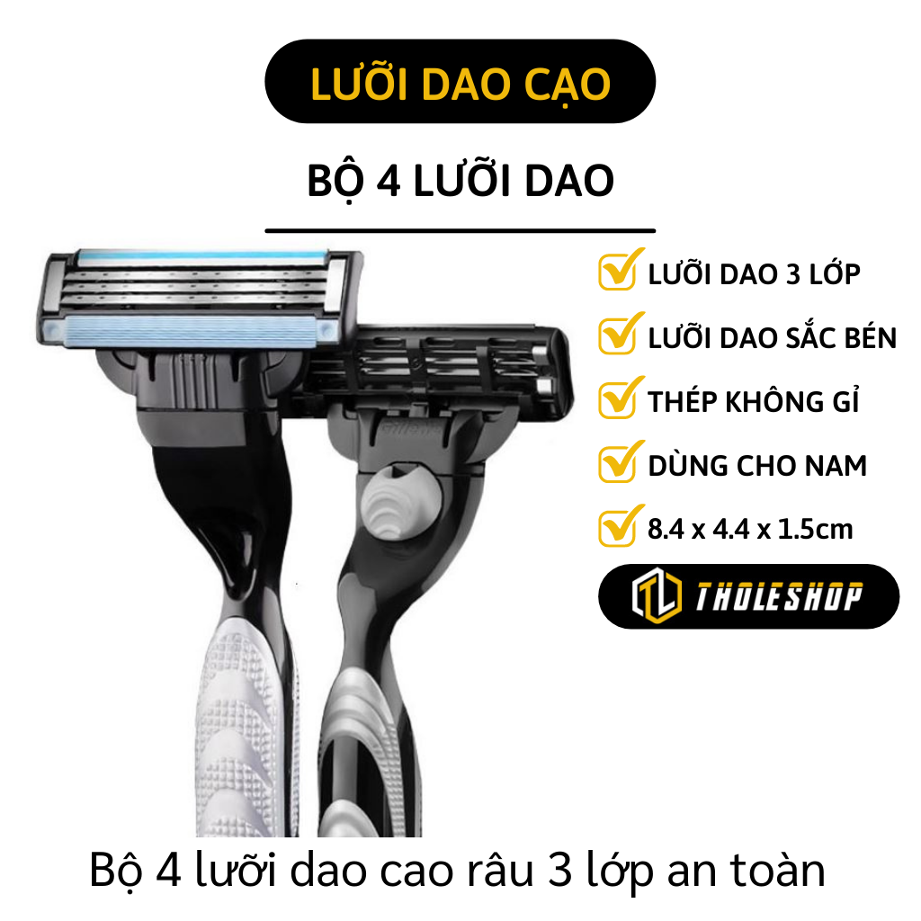 Dao cạo râu cho nam giới - Bộ 4 lưỡi dao cạo râu 3 lớp - Lưỡi dao cạo râu truyền thống - Lưỡi dao để làm sạch râu