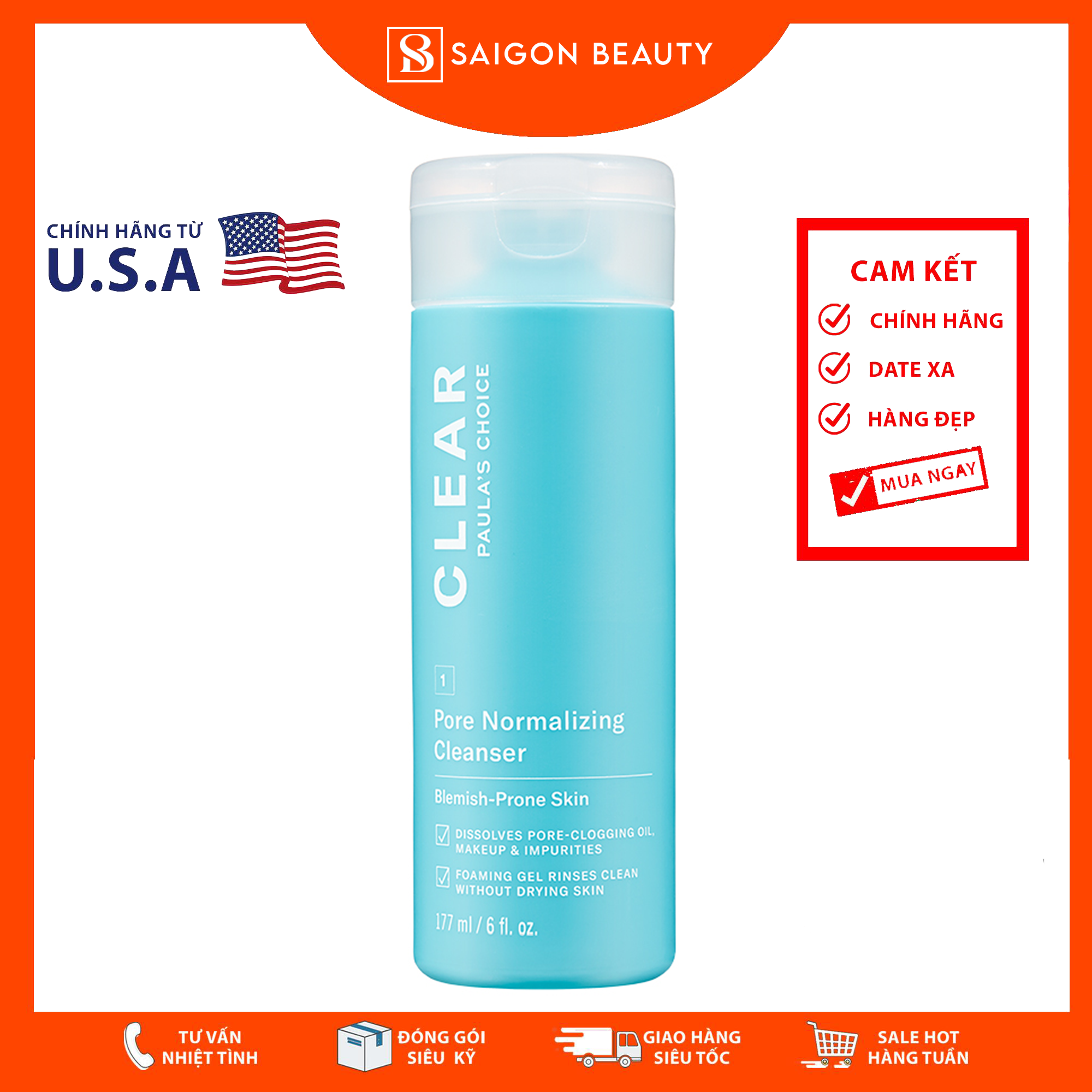 [HCM]Sữa Rửa Mặt Paulas Choice Clear Pore Normalizing 177mL