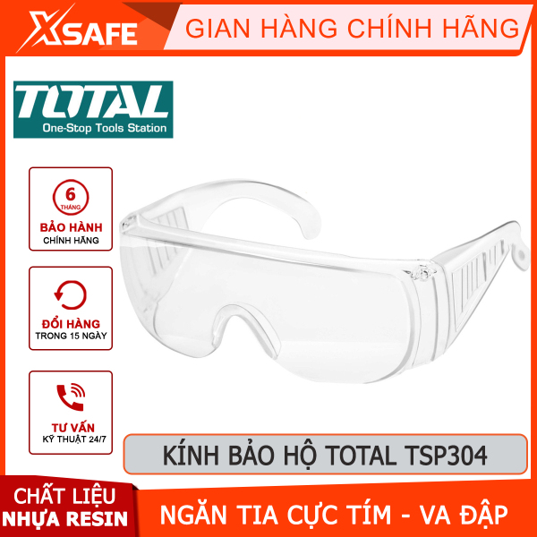Kính bảo hộ TOTAL TSP304 kính chống bụi màu trong suốt, được làm từ chất liệu nhựa loại tốt nên có thể chịu lực tốt ngăn được tia cực tím, chịu sự va đập mạnh [CHÍNH HÃNG][XSAFE]
