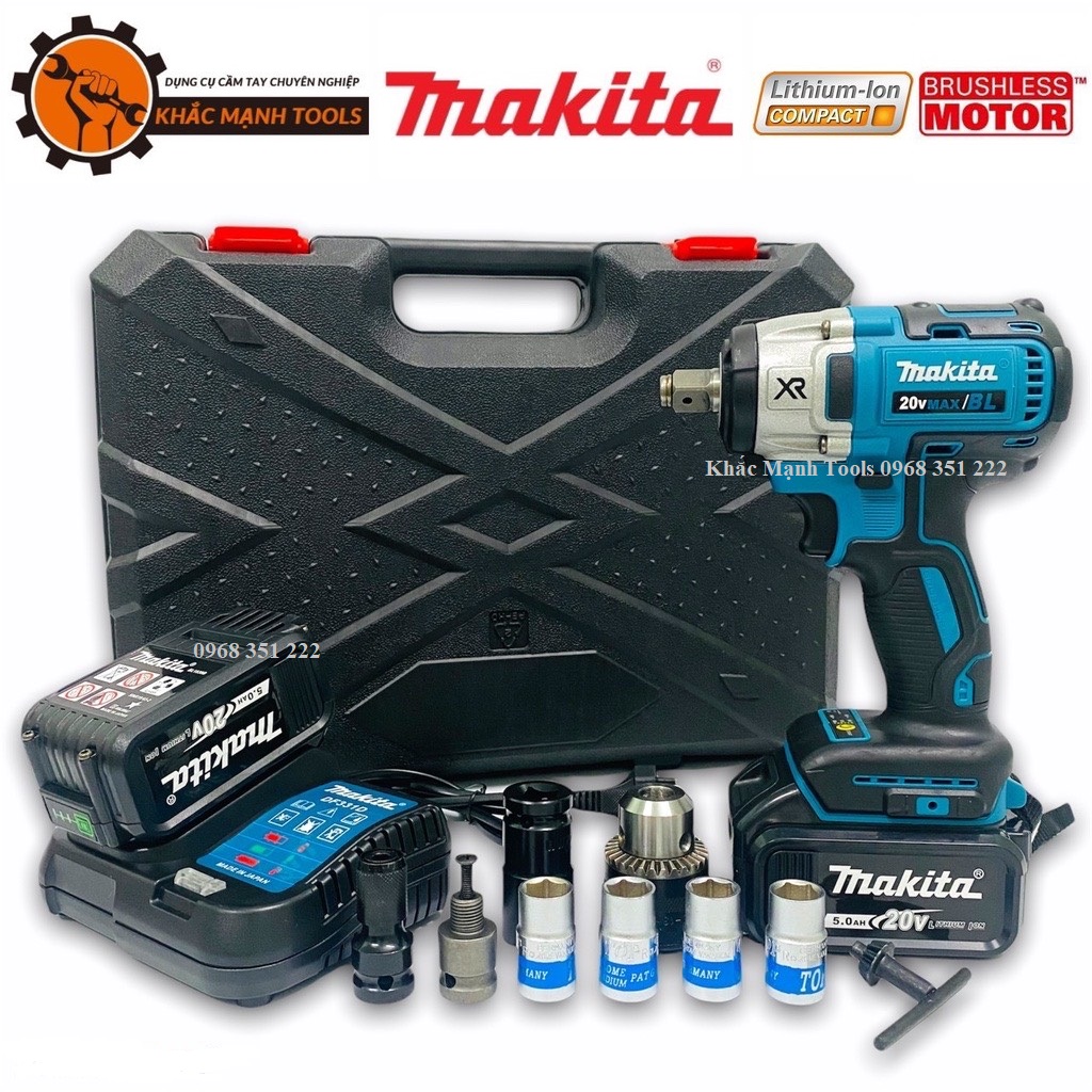 [ Hàng Cao Cấp ] Máy Siết Bulong MAKITA 20V, Động Cơ Không Chổi Than, Tặng Bộ Phụ Kiện Kèm 5 Khẩu