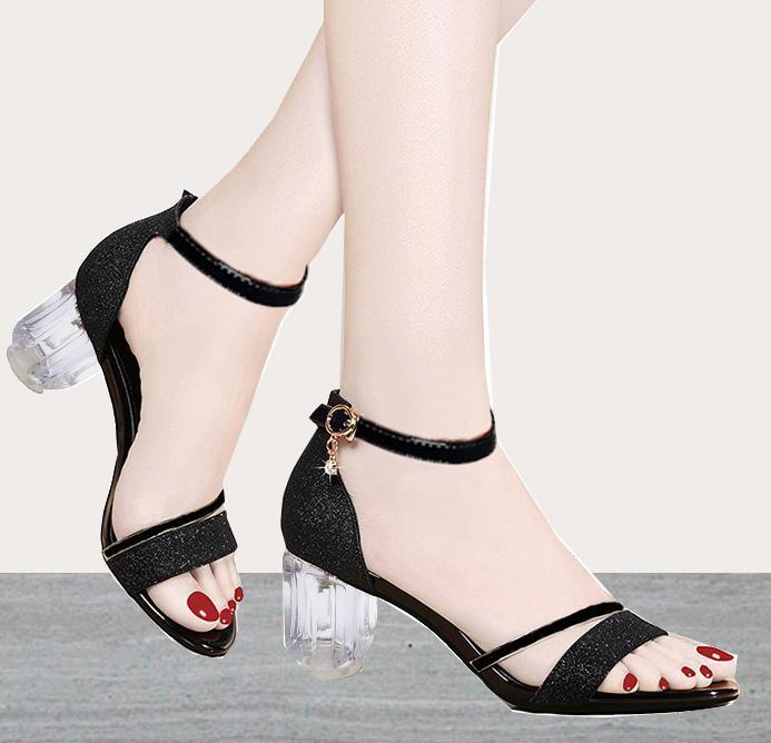 Giày gót vuông nữ gót Mika quai ánh kim- Giày cao gót 5 phân - 2 màu vàng - đen