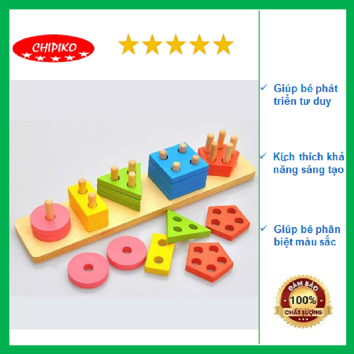 TẶNG QUÀ Đồ chơi gỗ an toàn cho bé - Thả hình 3D - giáo cụ Montessori Mk