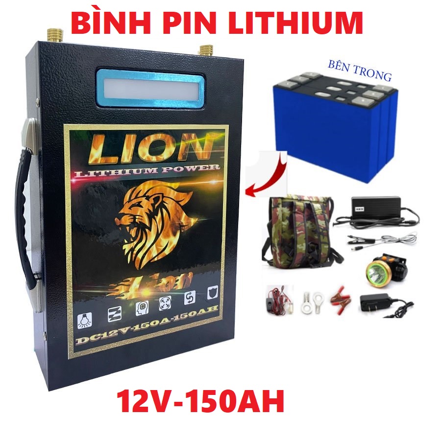 Bình pin lithium 12v-150ah pin lưu trữ điện lion+ mới 12v 150ah hiển thị màn hình led mẫu mới