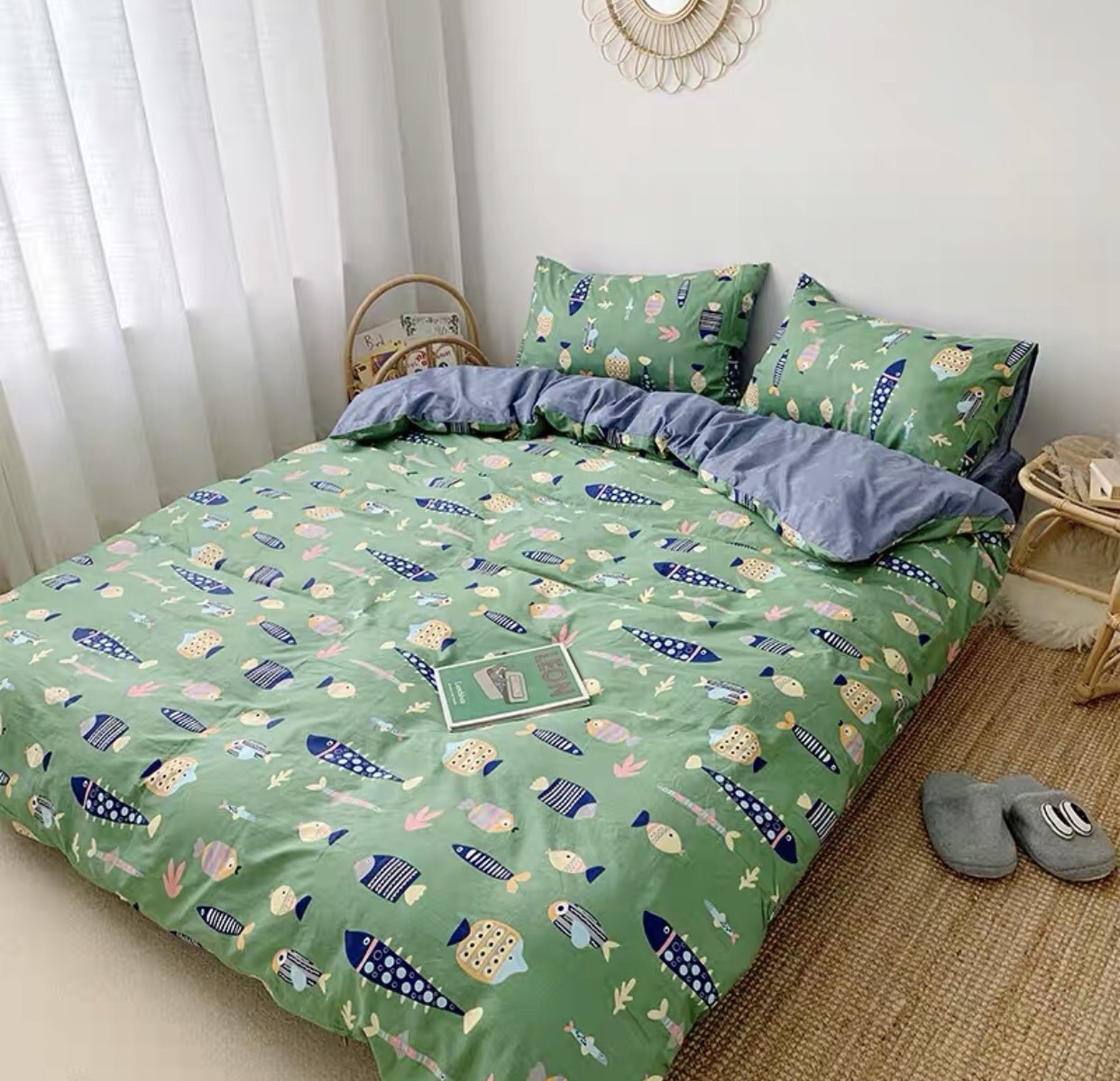 Trọn Bộ 4 Món Chăn Ga Gối Cotton Poly Nhập Mẫu ĐÀN CÁ