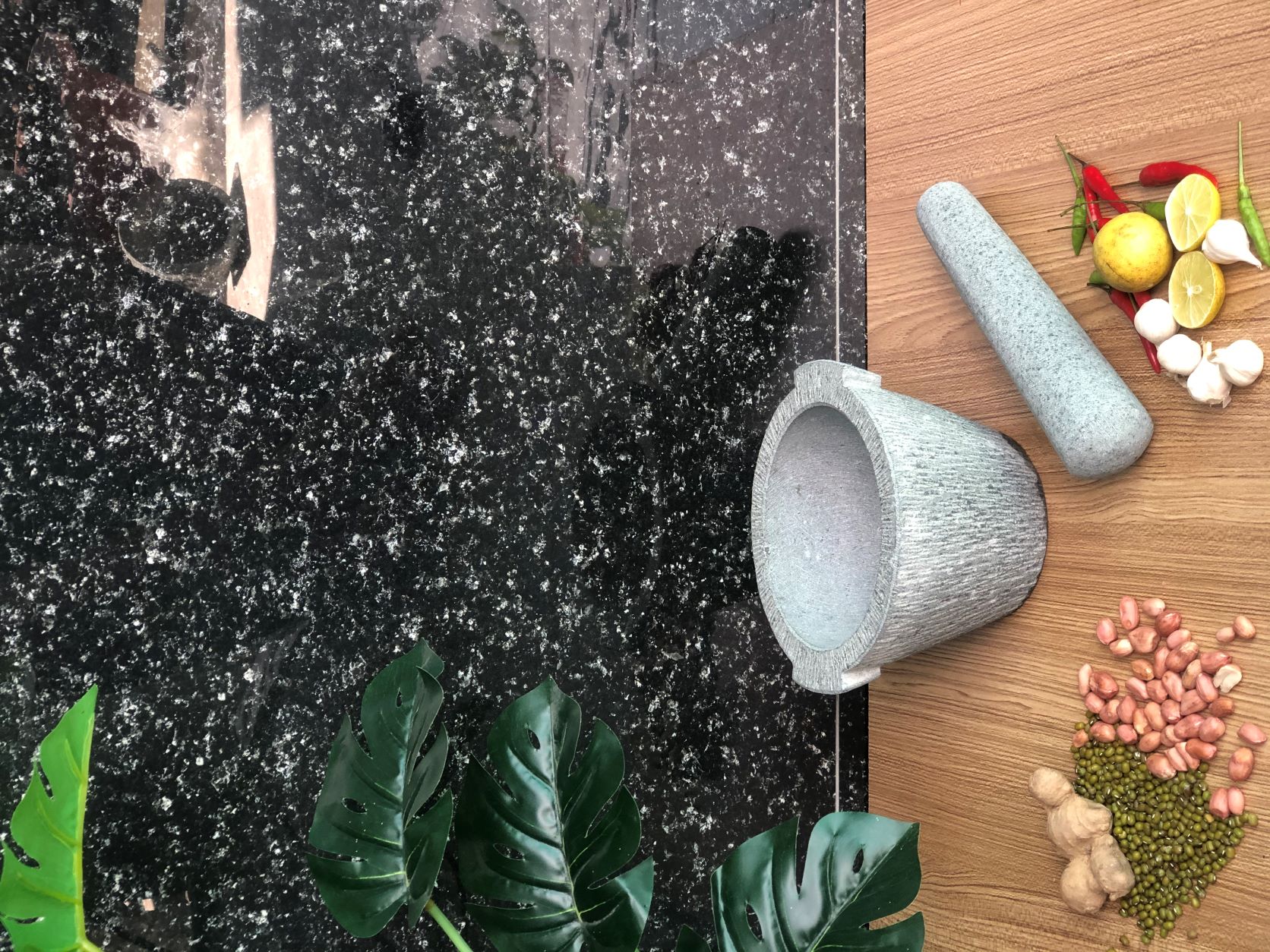 bộ sản phẩm cối đá + chày đá Đường Kính 15cm