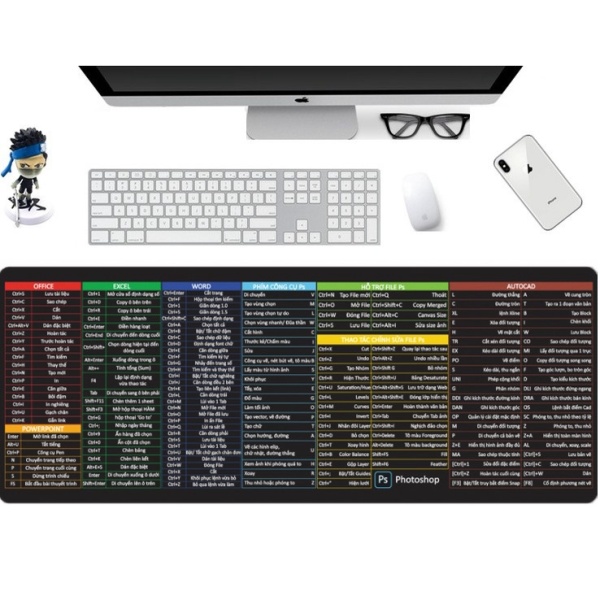 Lót chuột phím tắt pad chuột 90x40 80x30 30x25 phù hợp cho dân excel văn phòng, game, kute, giải trí, học tập