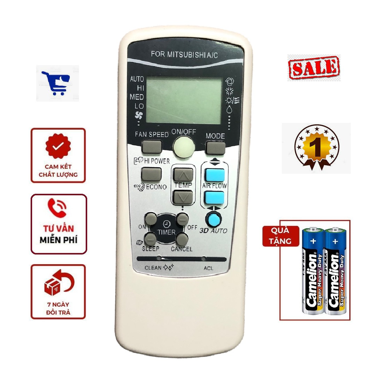 Điều khiển máy lạnh mitsubishi heavy - tặng kèm pin, hàng loại tốt - remote từ xa mitsubishi