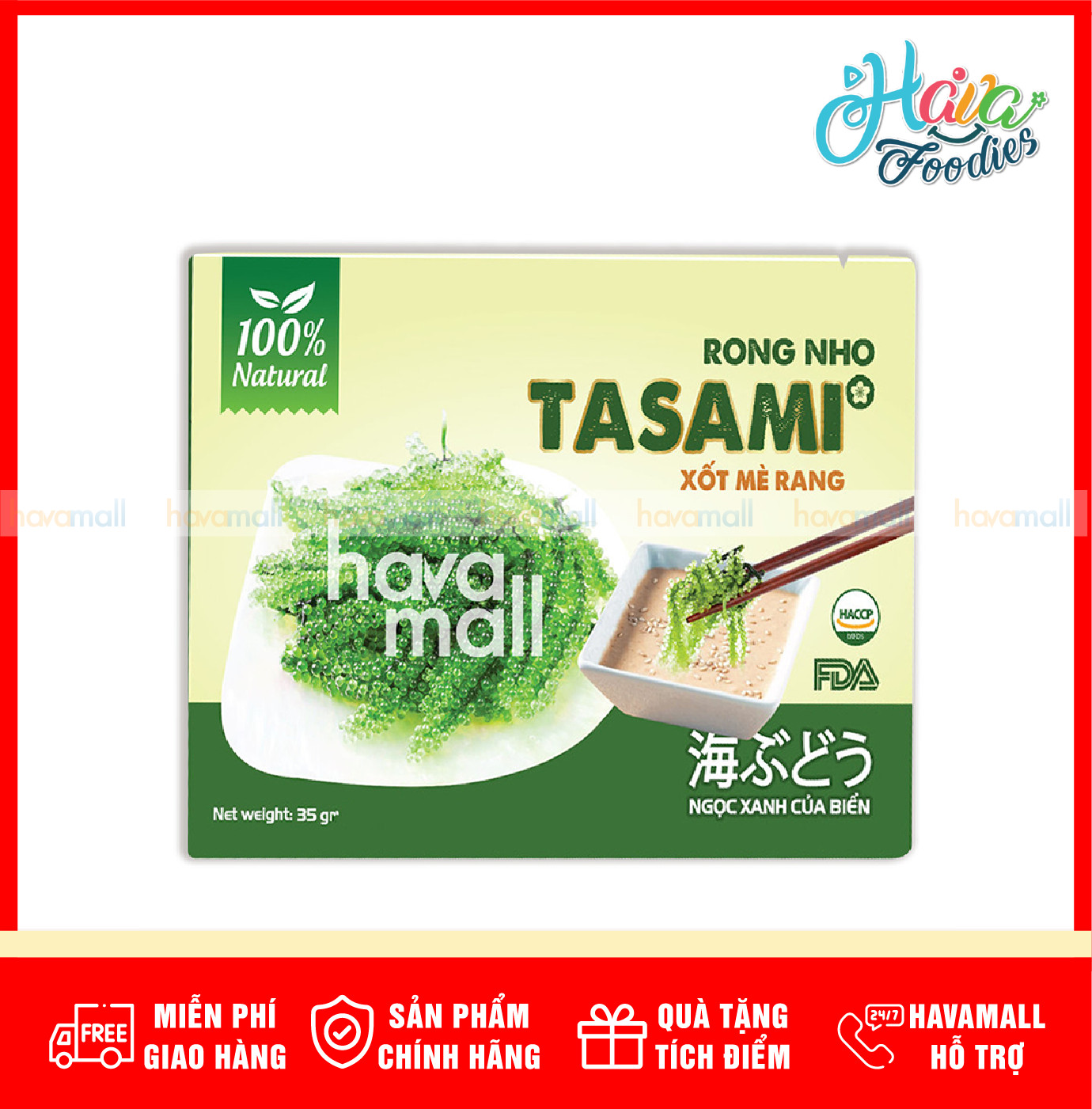 [HOÀN TIỀN MAX 10%][ HÀNG CÔNG TY NHẬP KHẨU ] Rong Nho Tasami Sốt Mè Rang – Tasami Sea Grapes with Roasted Sesame Sauce 35g