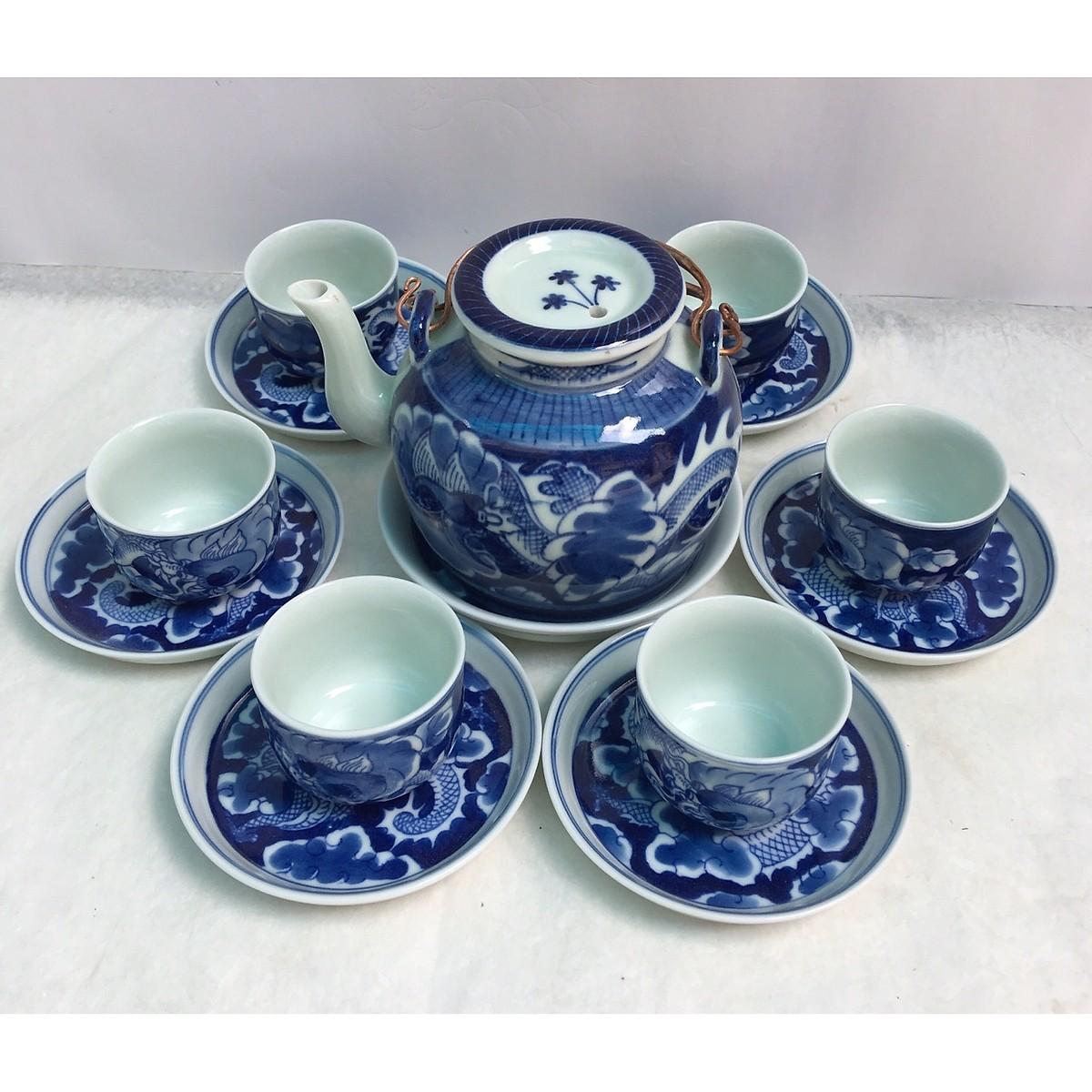 BỘ ẤM TRÀ LONG ẨN MEN LAM BÁT TRÀNG