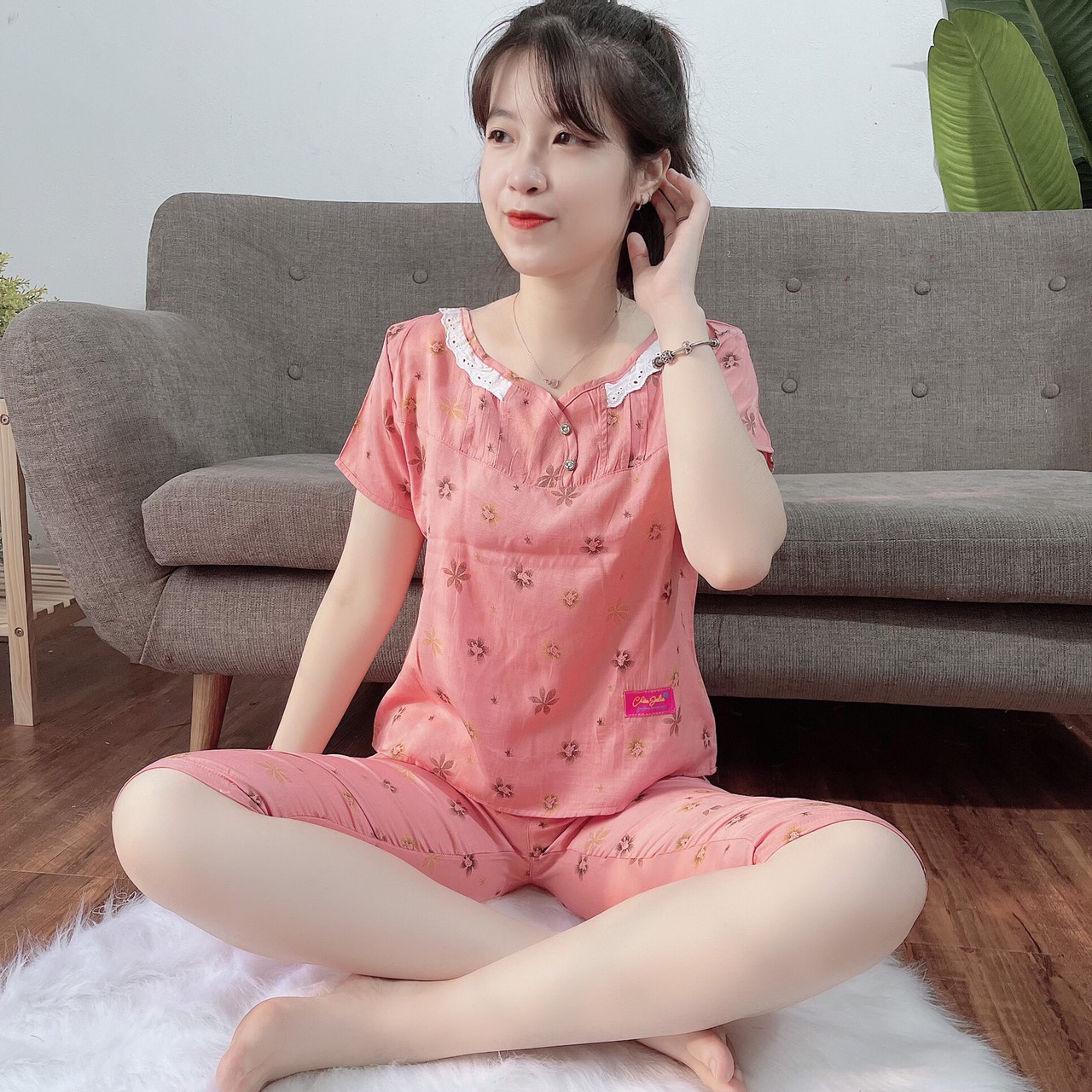 [Đồ Ngủ] Đồ Bộ Mặc Nhà Quần Lửng Chất Đũi Lạnh Loại 1