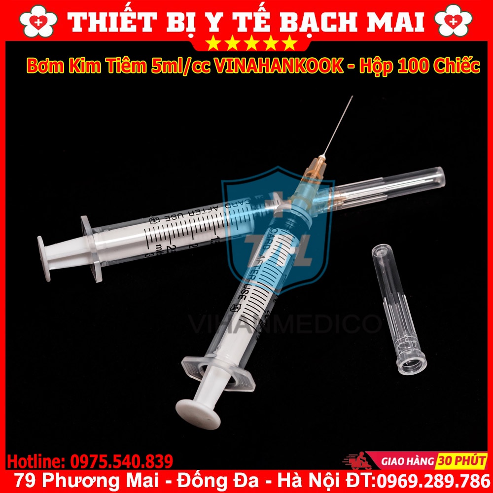 Bơm Kim Tiêm 5ml VINAHANKOOK Dùng 1 Lần - Hộp 100 Chiếc