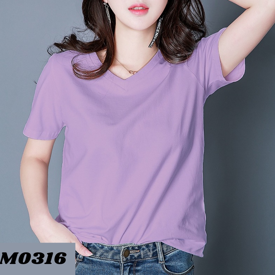 HOÀN TIỀN 15%  Áo thun trơn nữ Trung Niên cổ tim chất liệu cotton cao cấp co giản M0316 Thời Trang Thiều Hoa