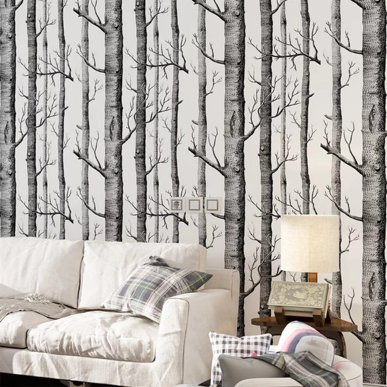 Cuộn 5m decal giấy dán tường rừng cây nghệ thuật khổ 0.45m keo sẵn bóc dán