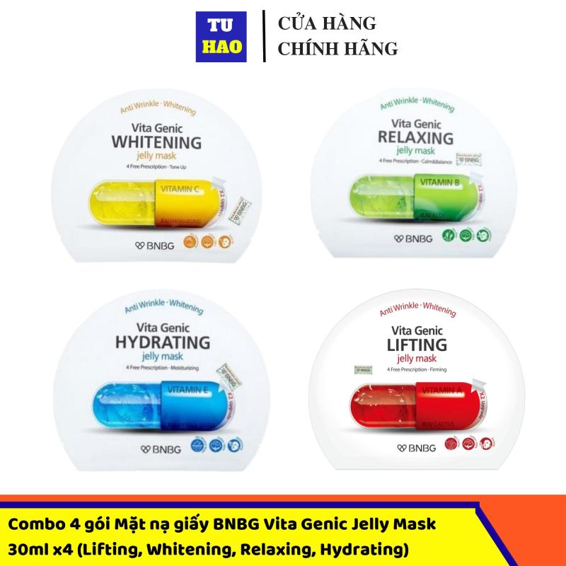 Combo 4 gói Mặt nạ giấy BNBG Vita Genic Jelly Mask 30mlx10 (Lifting, Whitening, Relaxing, Hydrating) Mix đủ 4 loại cao cấp
