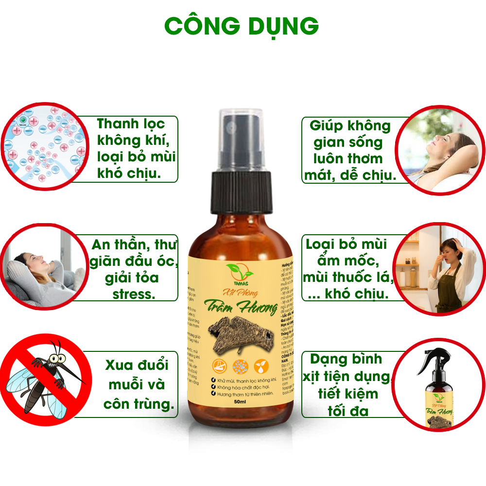 COMBO 3 chai xịt thơm phòng thư giãn, đuổi côn trùng( Trầm Hương 50ml + Hoa Cam 50ml+ Xịt Muỗi 50ml)
