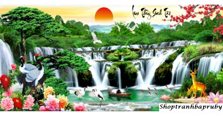 [HCM]Tranh thêu LƯU THỦY SINH TÀI PHONG CẢNH THÁC NƯỚC LV3314 kích thước 120 X 55cm