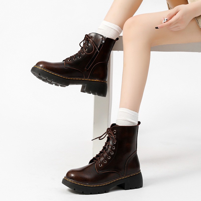 Combat boots (high ver) - Boots da bò nữ phong cách vintage, retro