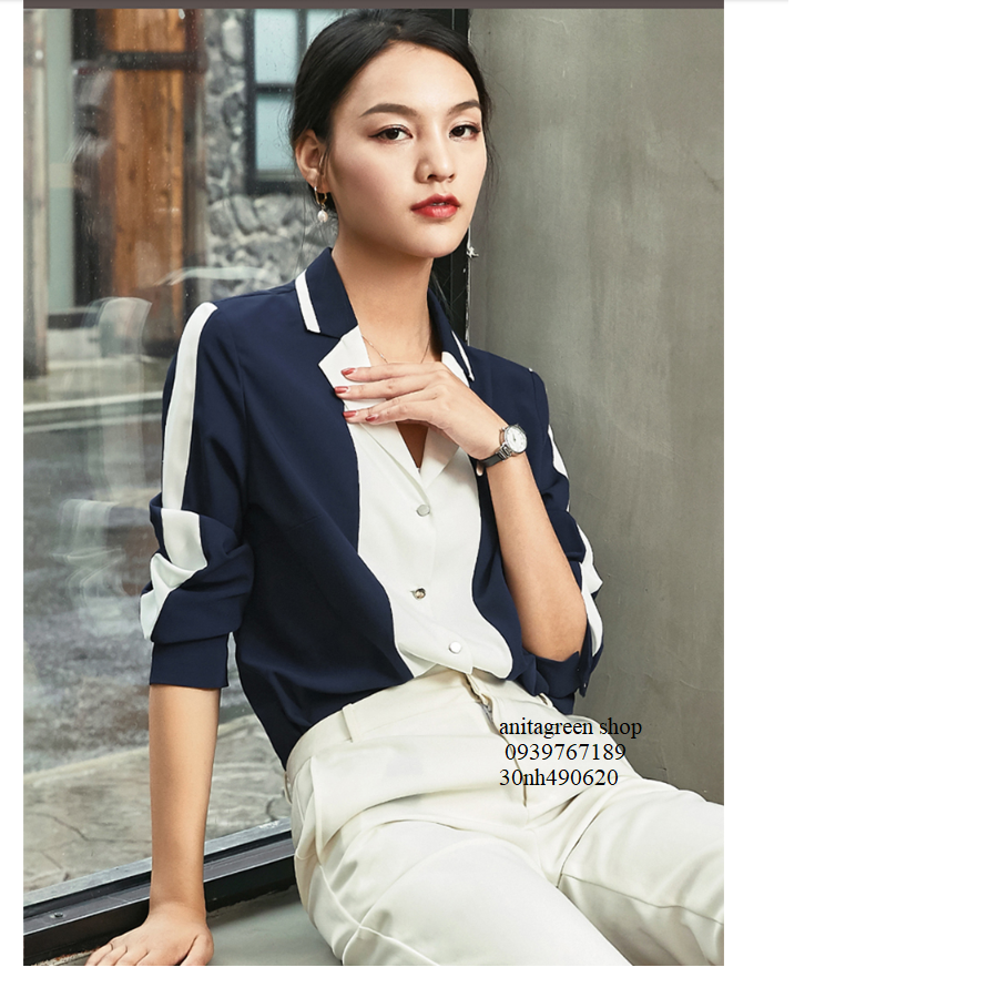 nh490620-ÁO SƠ MI NỮ PHỐI MÀU