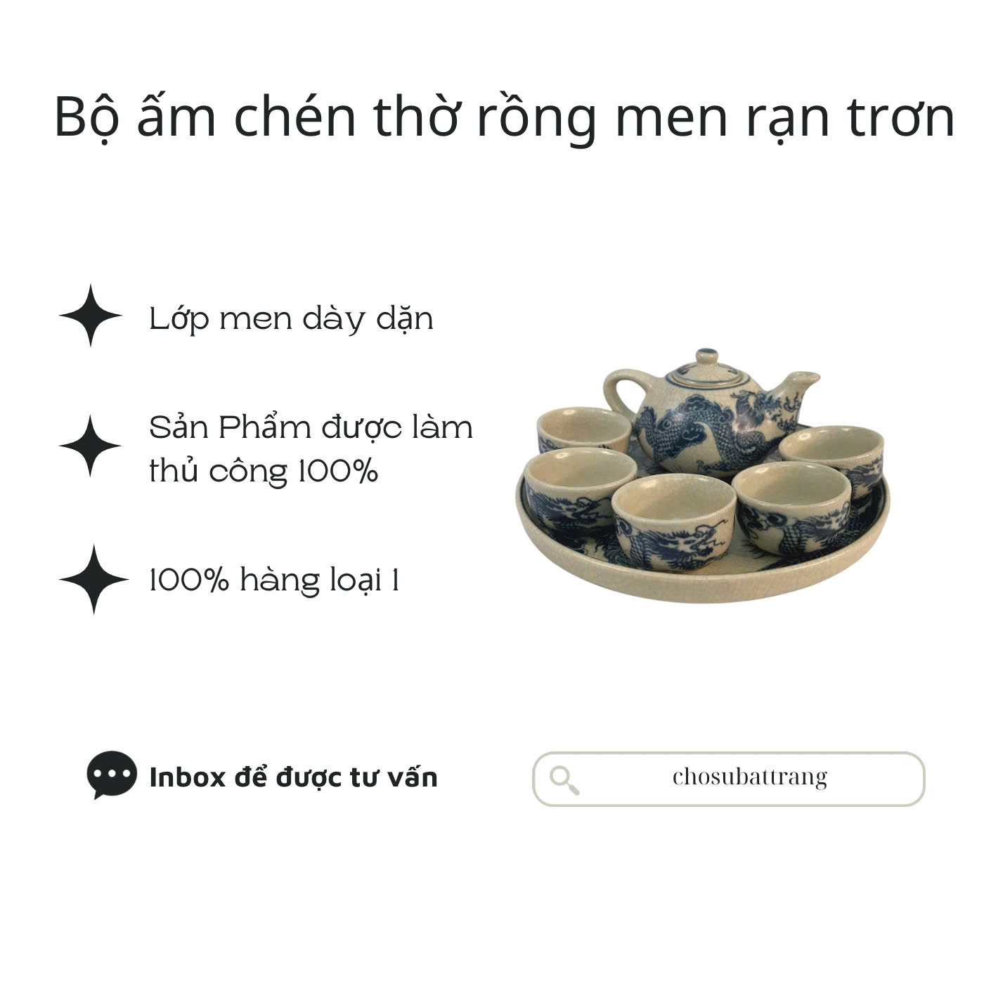 Có video - Bộ ấm chén trà men rạn trơn long phượng / SEN (5 chén)