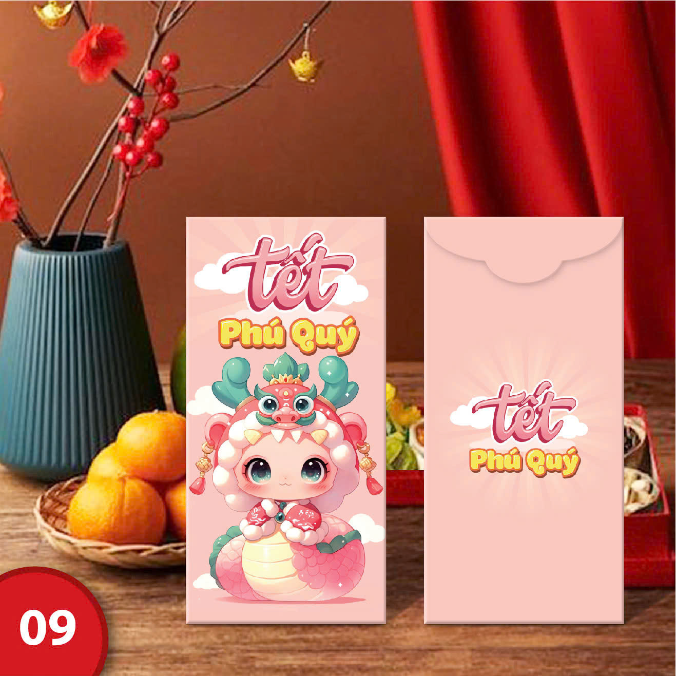 Bao Lì Xì Tết truyền thống 2025 sổ đổ sổ hồng hot trend chibi thịnh vượng may mắn phúc lọc thọ Tết 2025 Ất Tỵ Siêu đẹp